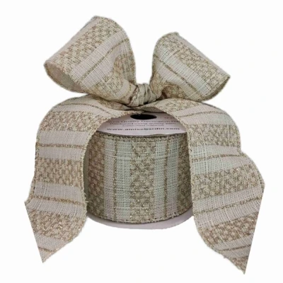 Stuha jutová s drátkem krémová vánoční geometrie 9.1 m