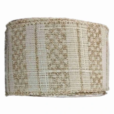 Stuha jutová s drátkem krémová vánoční geometrie 9.1 m