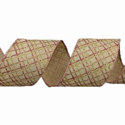 Stuha jutová s drátkem krémová vánoční geometrie 9.1 m