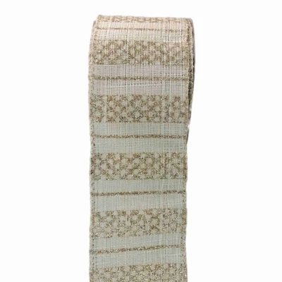 Stuha jutová s drátkem krémová vánoční geometrie 9.1 m