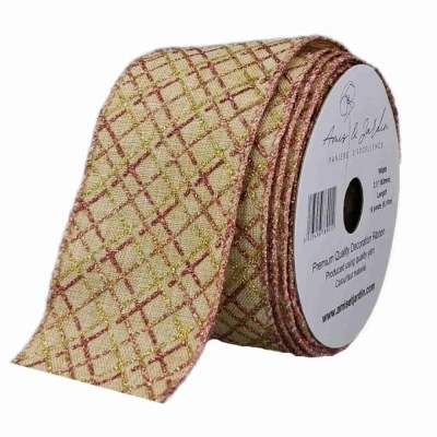 Stuha jutová s drátkem krémová vánoční geometrie 9.1 m