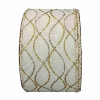 Stuha jutová s drátkem krémová vánoční geometrie 9.1 m