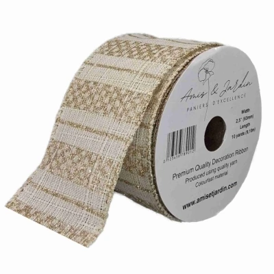 Stuha jutová s drátkem krémová vánoční geometrie 9.1 m