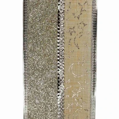 Stuha jutová s drátkem krémová vánoční hvězdy 9.1 m