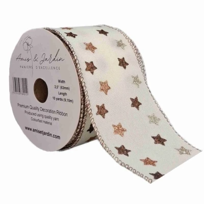 Stuha jutová s drátkem krémová vánoční hvězdy 9.1 m