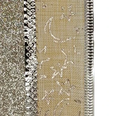 Stuha jutová s drátkem krémová vánoční hvězdy 9.1 m