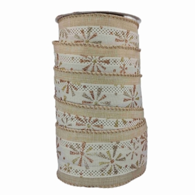 Stuha jutová s drátkem krémová vánoční hvězdy 9.1 m