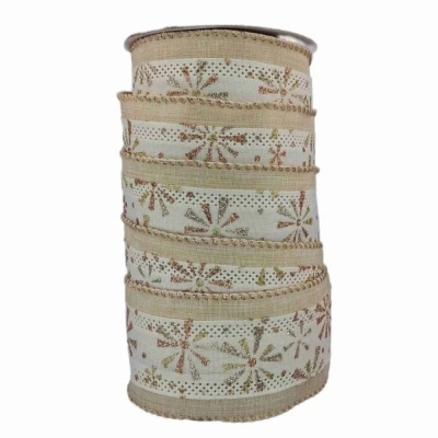 Stuha jutová s drátkem krémová vánoční hvězdy 9.1 m