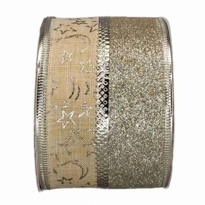 Stuha jutová s drátkem krémová vánoční hvězdy 9.1 m