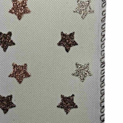 Stuha jutová s drátkem krémová vánoční hvězdy 9.1 m