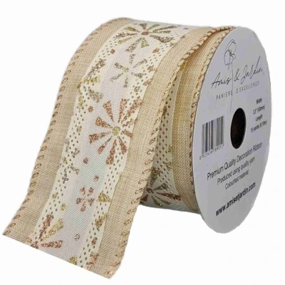 Stuha jutová s drátkem krémová vánoční hvězdy 9.1 m