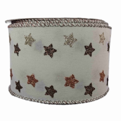 Stuha jutová s drátkem krémová vánoční hvězdy 9.1 m