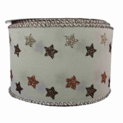 Stuha jutová s drátkem krémová vánoční hvězdy 9.1 m