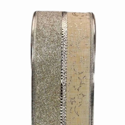 Stuha jutová s drátkem krémová vánoční hvězdy 9.1 m