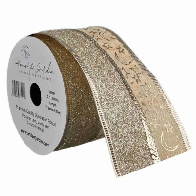 Stuha jutová s drátkem krémová vánoční hvězdy 9.1 m