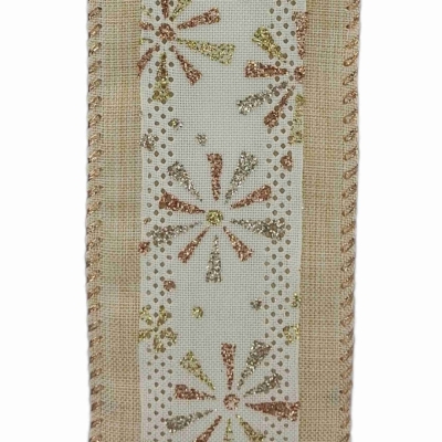 Stuha jutová s drátkem krémová vánoční hvězdy 9.1 m