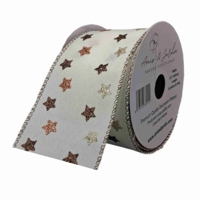 Stuha jutová s drátkem krémová vánoční hvězdy 9.1 m