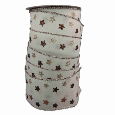 Stuha jutová s drátkem krémová vánoční hvězdy 9.1 m