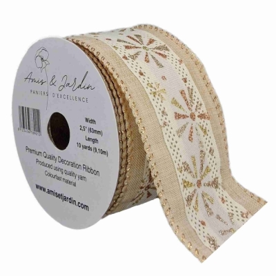 Stuha jutová s drátkem krémová vánoční hvězdy 9.1 m