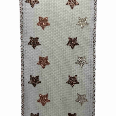 Stuha jutová s drátkem krémová vánoční hvězdy 9.1 m