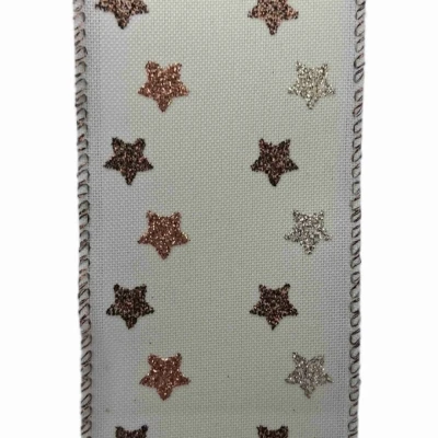 Stuha jutová s drátkem krémová vánoční hvězdy 9.1 m