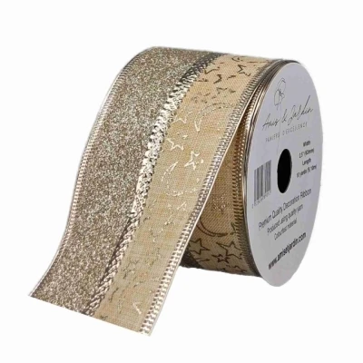 Stuha jutová s drátkem krémová vánoční hvězdy 9.1 m