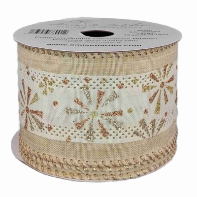 Stuha jutová s drátkem krémová vánoční hvězdy 9.1 m