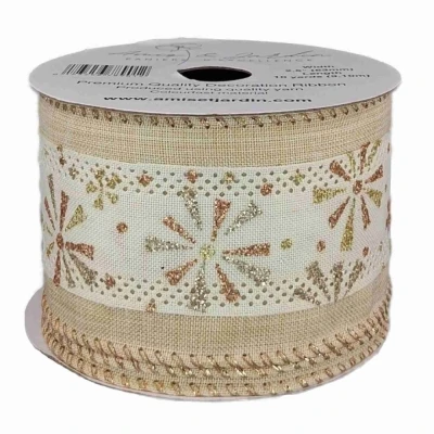 Stuha jutová s drátkem krémová vánoční hvězdy 9.1 m