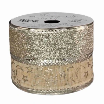 Stuha jutová s drátkem krémová vánoční hvězdy 9.1 m