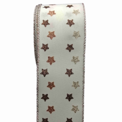 Stuha jutová s drátkem krémová vánoční hvězdy 9.1 m