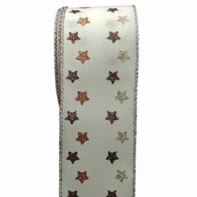 Stuha jutová s drátkem krémová vánoční hvězdy 9.1 m