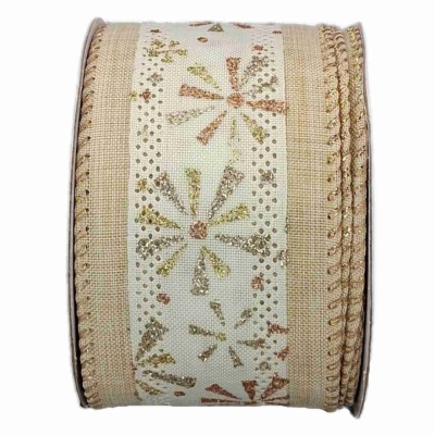 Stuha jutová s drátkem krémová vánoční hvězdy 9.1 m