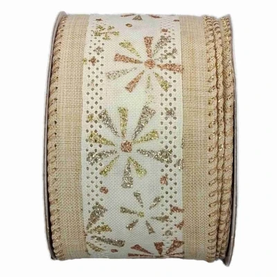 Stuha jutová s drátkem krémová vánoční hvězdy 9.1 m