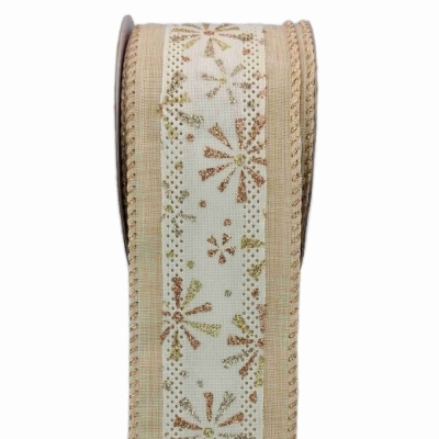 Stuha jutová s drátkem krémová vánoční hvězdy 9.1 m