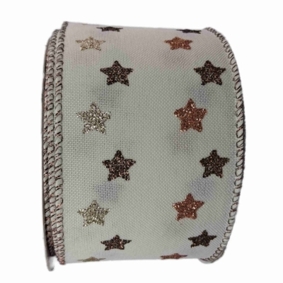 Stuha jutová s drátkem krémová vánoční hvězdy 9.1 m
