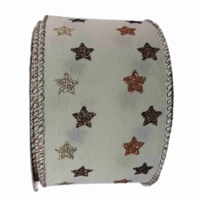 Stuha jutová s drátkem krémová vánoční hvězdy 9.1 m