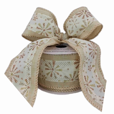 Stuha jutová s drátkem krémová vánoční hvězdy 9.1 m