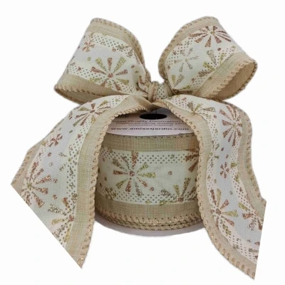 Stuha jutová s drátkem krémová vánoční hvězdy 9.1 m