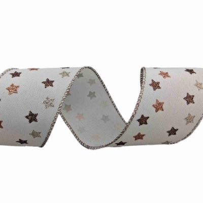 Stuha jutová s drátkem krémová vánoční hvězdy 9.1 m