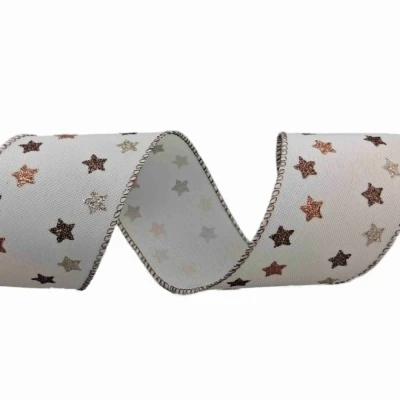 Stuha jutová s drátkem krémová vánoční hvězdy 9.1 m