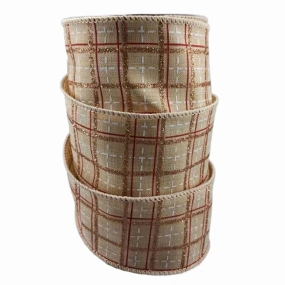 Stuha jutová s drátkem krémová vánoční mřížka 9.1 m