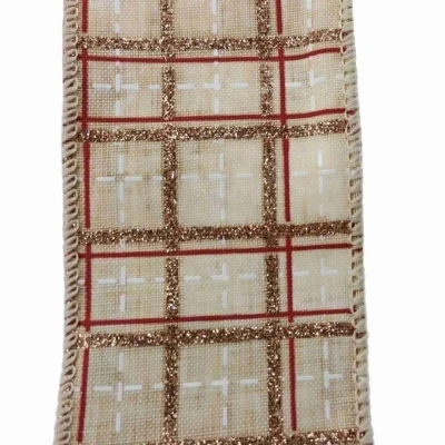 Stuha jutová s drátkem krémová vánoční mřížka 9.1 m