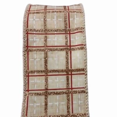 Stuha jutová s drátkem krémová vánoční mřížka 9.1 m