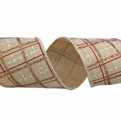 Stuha jutová s drátkem krémová vánoční mřížka 9.1 m