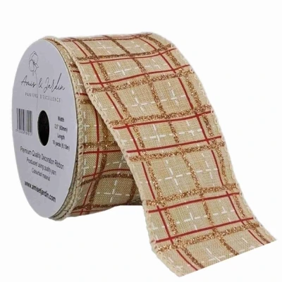 Stuha jutová s drátkem krémová vánoční mřížka 9.1 m