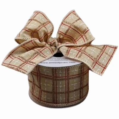 Stuha jutová s drátkem krémová vánoční mřížka 9.1 m