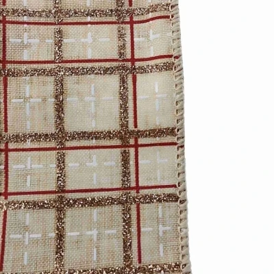 Stuha jutová s drátkem krémová vánoční mřížka 9.1 m