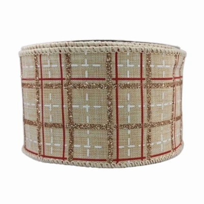 Stuha jutová s drátkem krémová vánoční mřížka 9.1 m