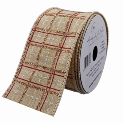 Stuha jutová s drátkem krémová vánoční mřížka 9.1 m