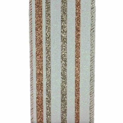 Stuha jutová s drátkem krémová vánoční pruhy 9.1 m